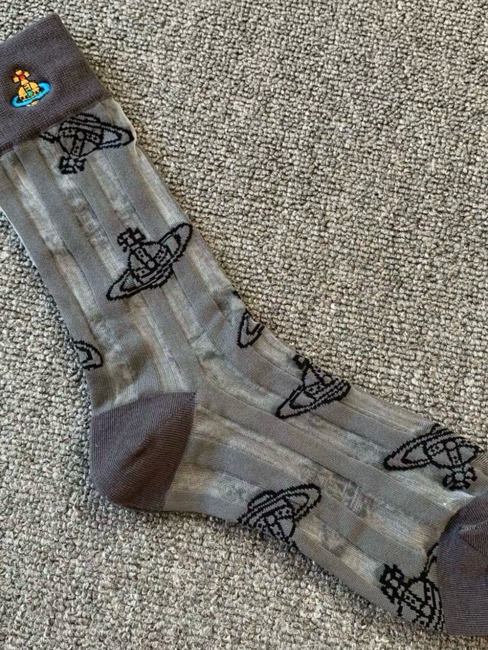 Vivienne Westwood Gray Planet Motif Dress Socks